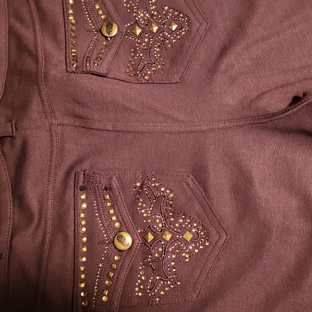 Pants Skinny Leg Bronze Bling 2 Back Pockets Button Front Belt Loops Size 10